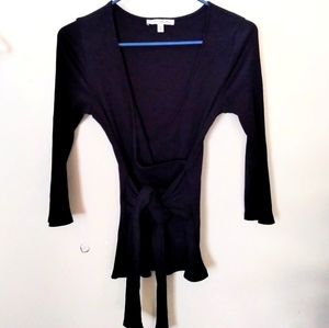 Stylish Black Ribbed Quarter Wrap Around Shirt